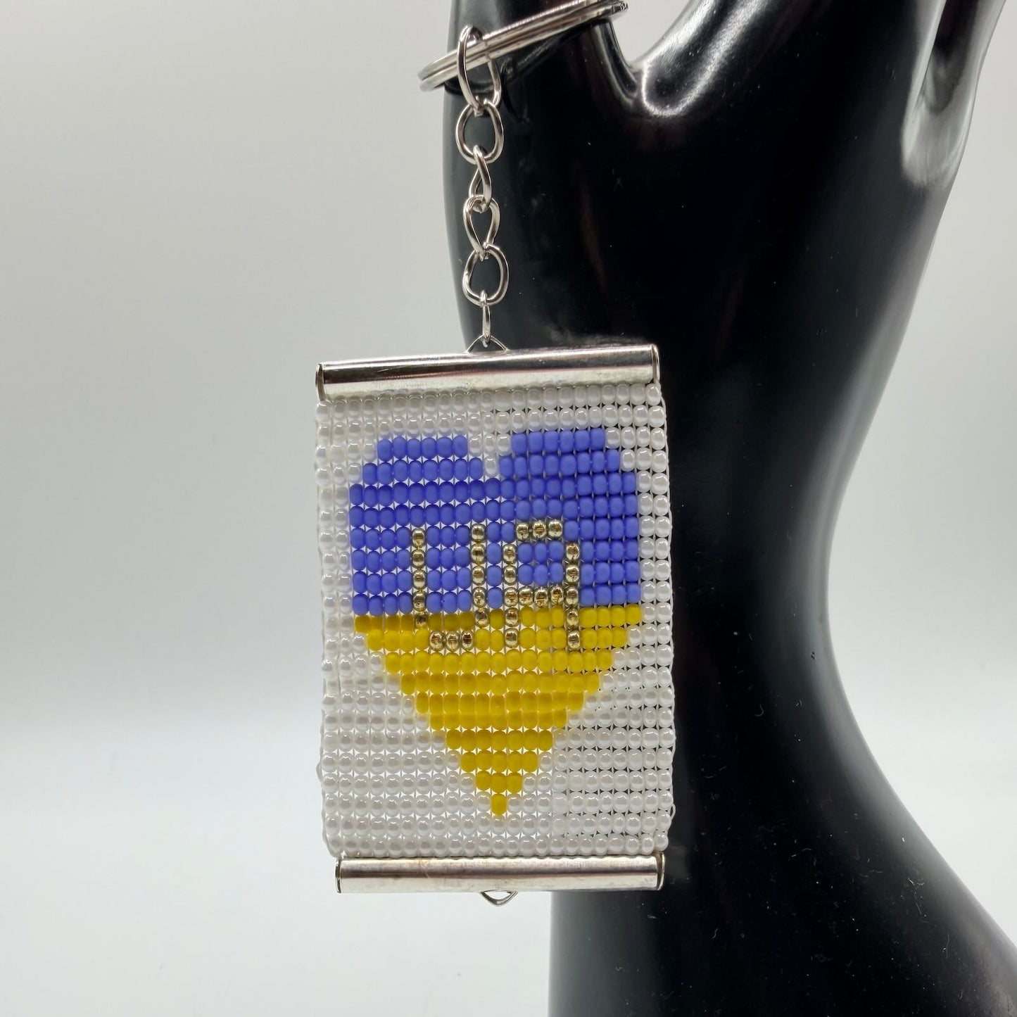 Beaded Keyring with blue and yellow heart