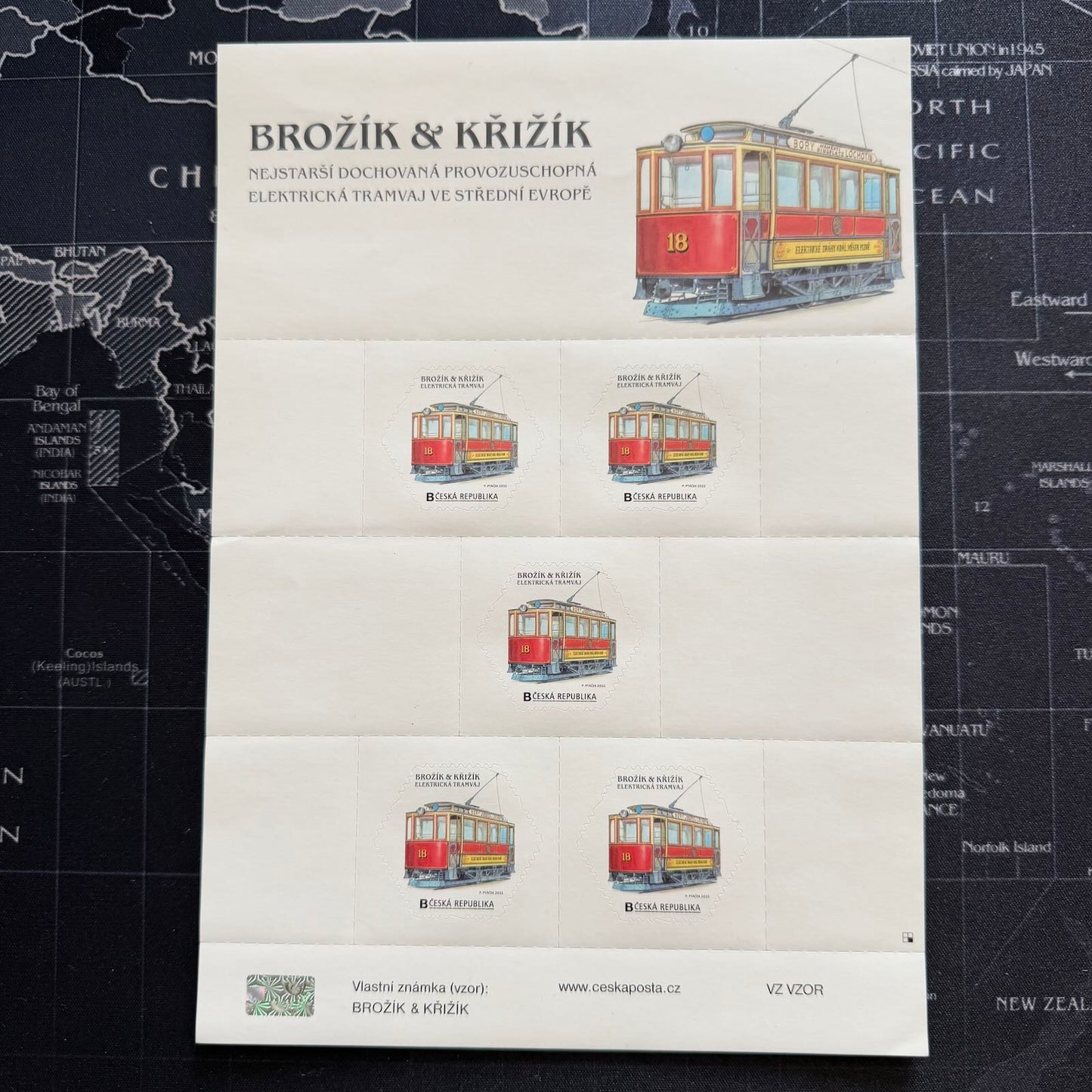 Brožík & Křižík Historic Tram – Czech Post Specimen Stamp Presentation Sheet (VZOR)