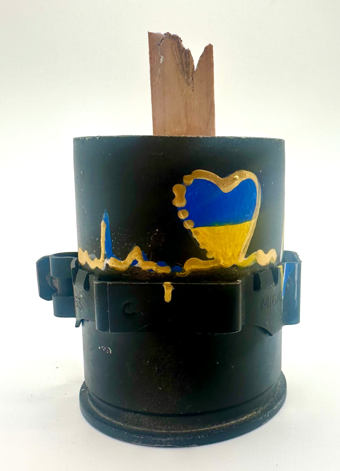 Handcrafted Candle Made in Ukraine from 40mm Grenade Shell Casings Black Heart