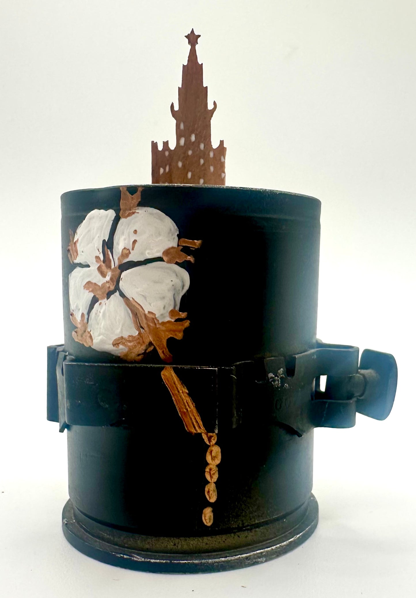 Handcrafted Candle Made in Ukraine from 40mm Grenade Shell Casings Black Flowers