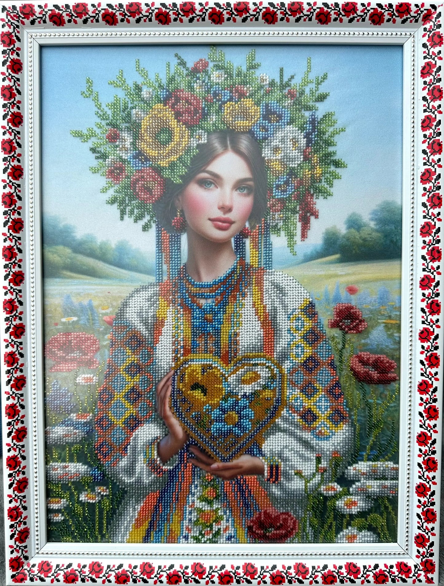 Framed Beadwork of Ukrainian Woman Olena