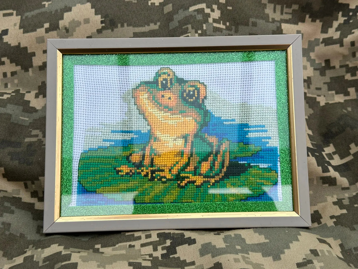 Beautiful Handmade Frog Framed Beadwork Picture - Ukraine UK Aid