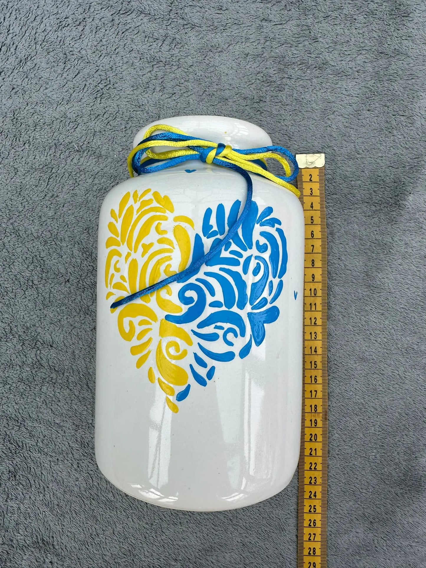 Ceramic Jar Decorated with a Blue & Yellow Heart Ukraine UK Aid
