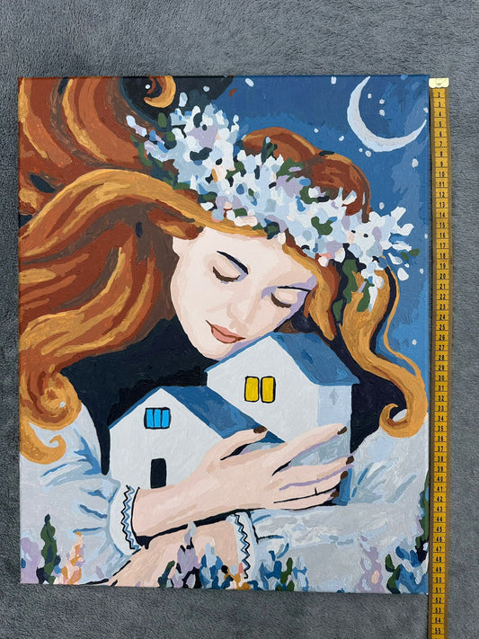 Signed Canvas Oil Painting "Home Lights"