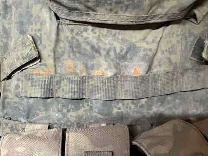 Interior of the heavily used Russian 6B45 vest, showing dirt, staining, wear and faded EMR digital camouflage.