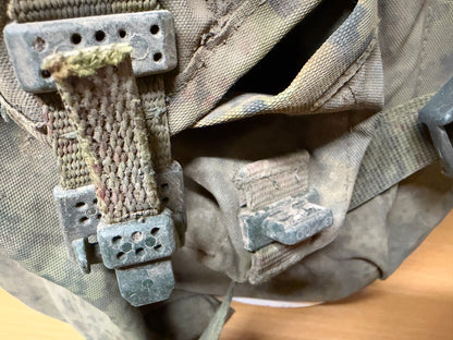 Close-up of worn pouch fasteners and fittings on the field-used Russian 6B45 body armour.