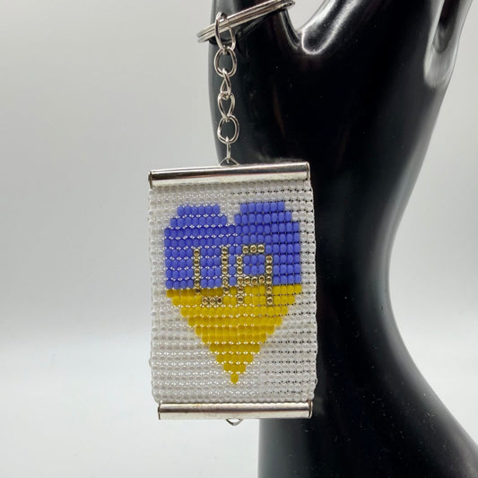 Beaded Keyring with blue and yellow heart