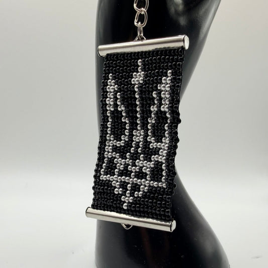 Black and Silver beaded trident keyring