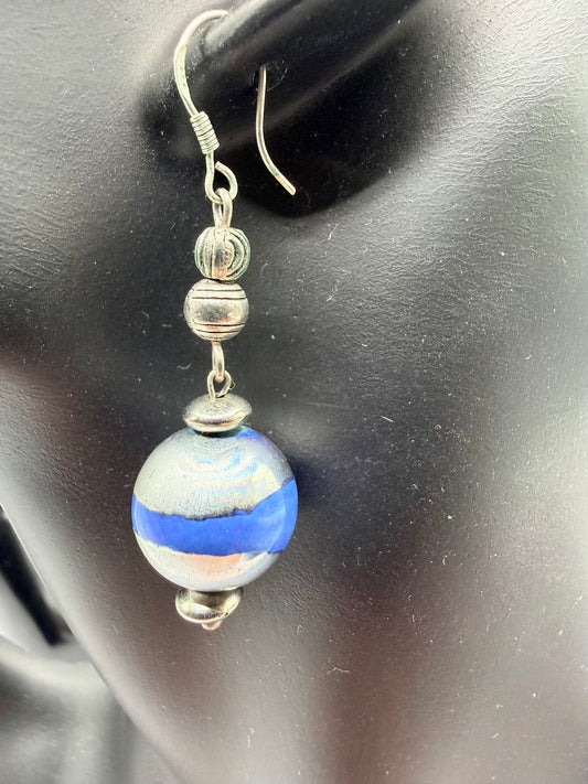 Pearlescent Blue ball earring