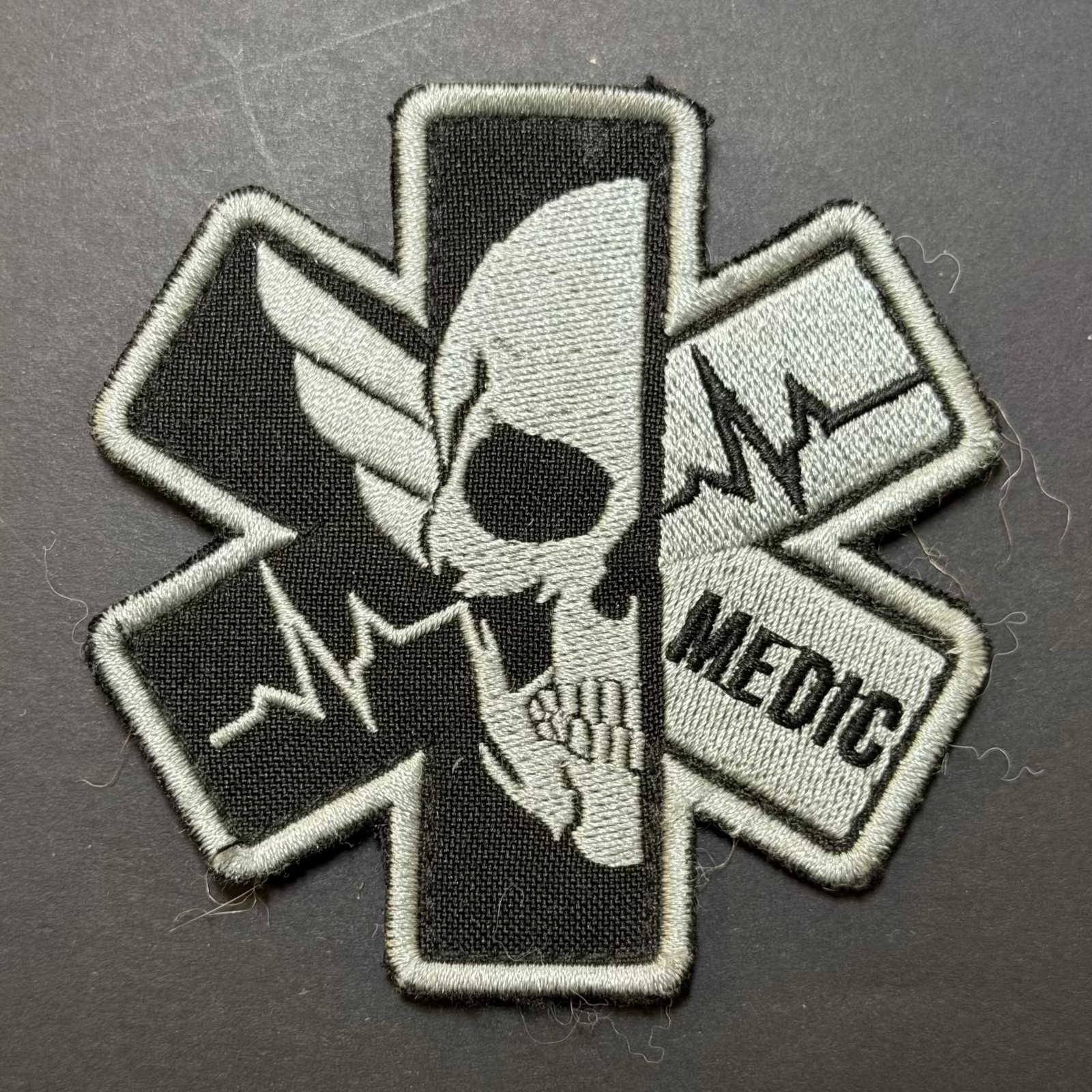 Patch with skull design and 'MEDIC' text on a dark background