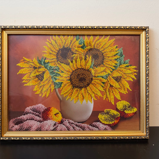 Framed Beaded Artwork - Sunflowers for Ukraine