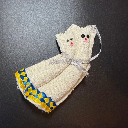 Handmade Ukrainian Cat Ornament – Blue & Yellow Ribbon Folk Art Decoration 🇺🇦