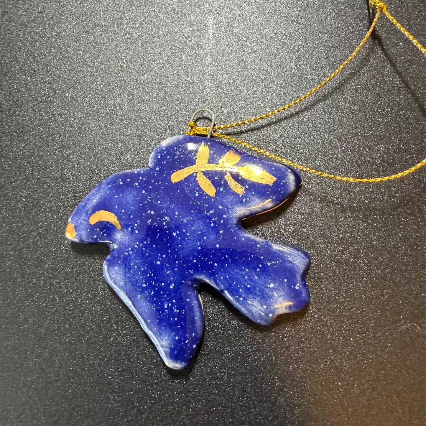 Handmade Ceramic Dove Ornament – Blue & Gold Hanging Decoration 🇺🇦