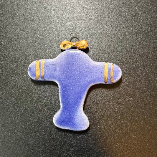 Handmade Ceramic Aeroplane Ornament – Blue & Gold Hanging Decoration 🇺🇦