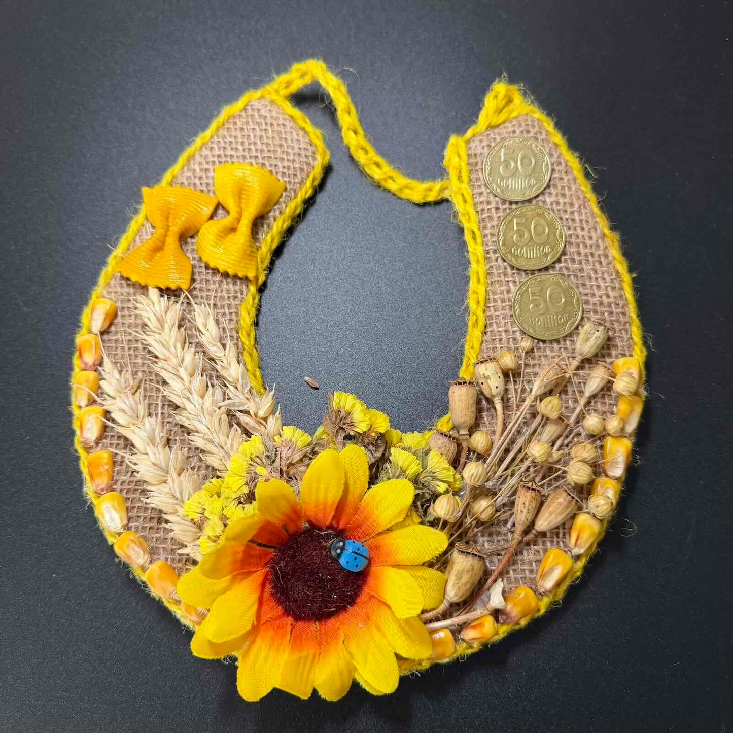 Handmade Ukrainian Good Luck Horseshoe – Sunflower, Wheat & Prosperity Wall Decoration 🇺🇦