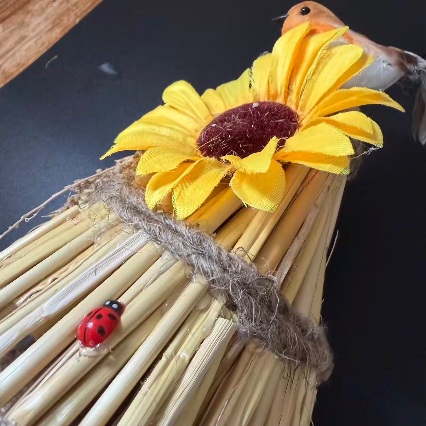 Handmade Ukrainian Sunflower Cottage Bottle Ornament – Folk Art from Ivankiv, Kyiv Oblast