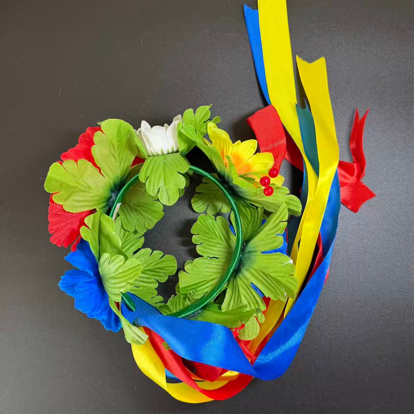 Handmade Traditional Ukrainian Floral Vinok with Flowing Ribbons – Folk Hair Wreath Crown 🇺🇦