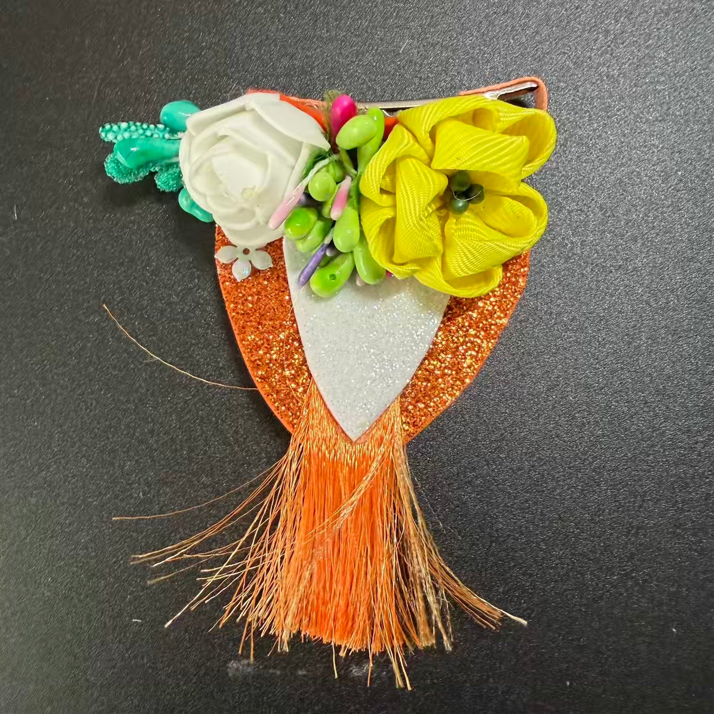 Handmade Ukrainian Floral Tassel Hair Clip – Artisan Flower Hair Accessory from Kyiv Oblast 🇺🇦