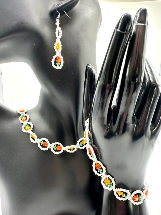 Matching Bead Earrings, necklace and Bracelet Set