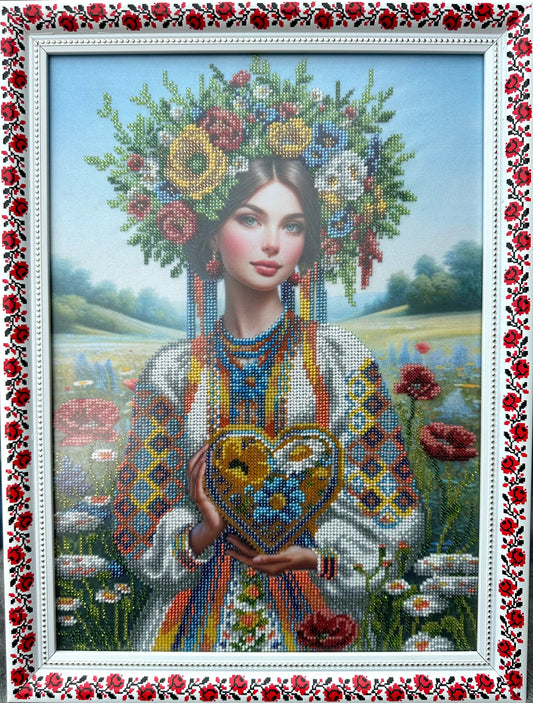 Framed Beadwork of Ukrainian Woman