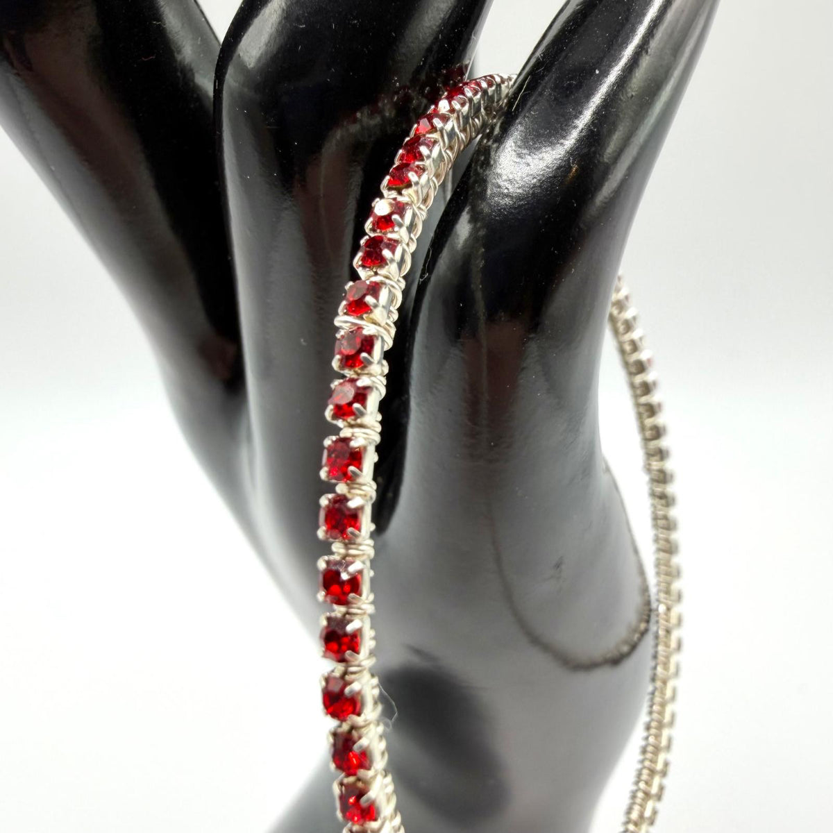 Handmade Silver bracelet with Red Crystals