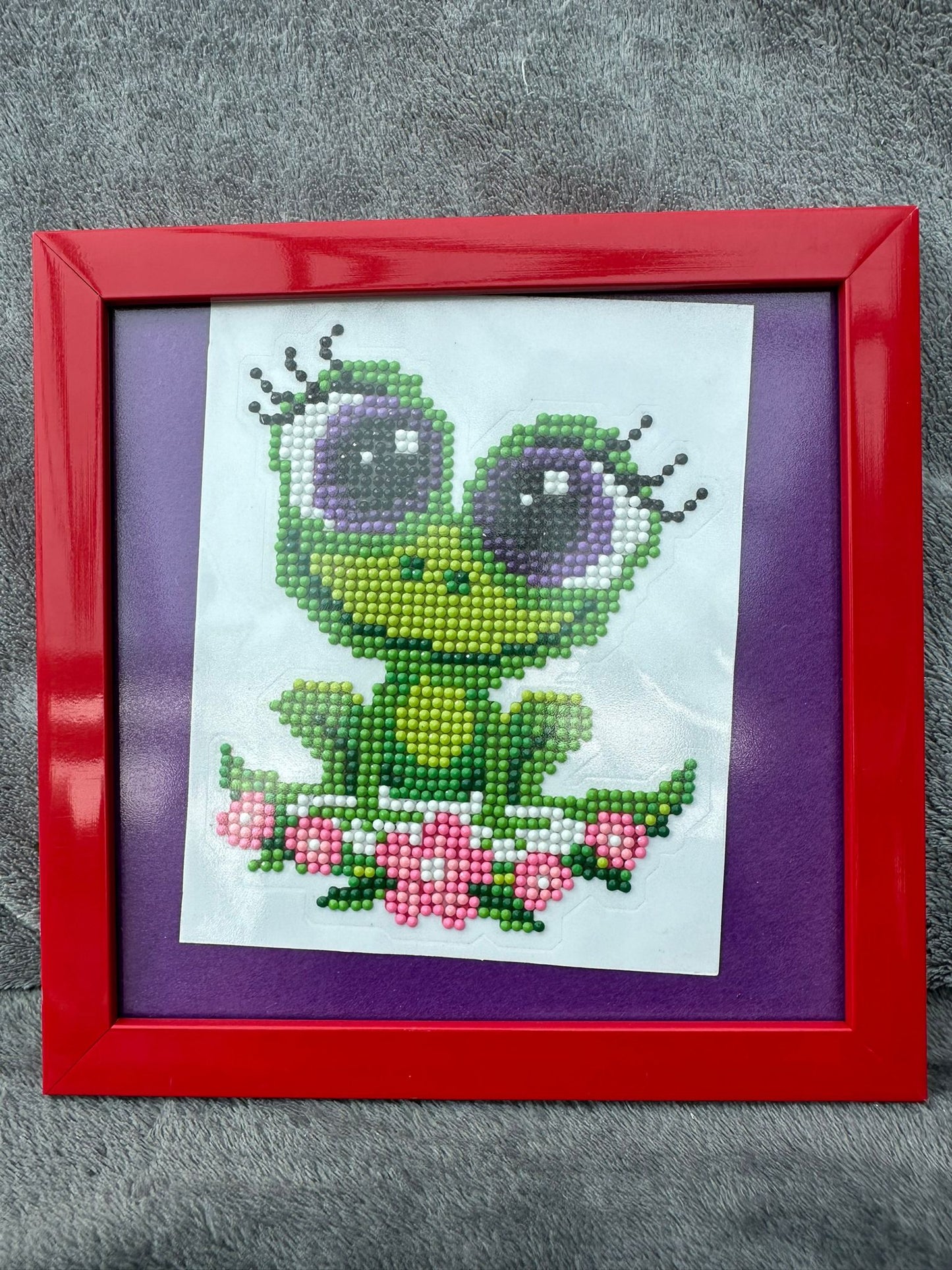 Framed Handmade Frog Beadwork Picture