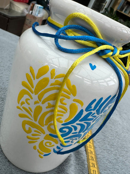 Ceramic Jar Decorated with a Blue & Yellow Heart