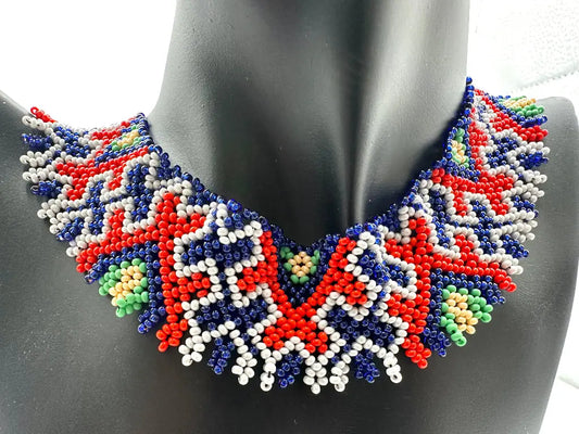 Colorful beaded necklace on a mannequin